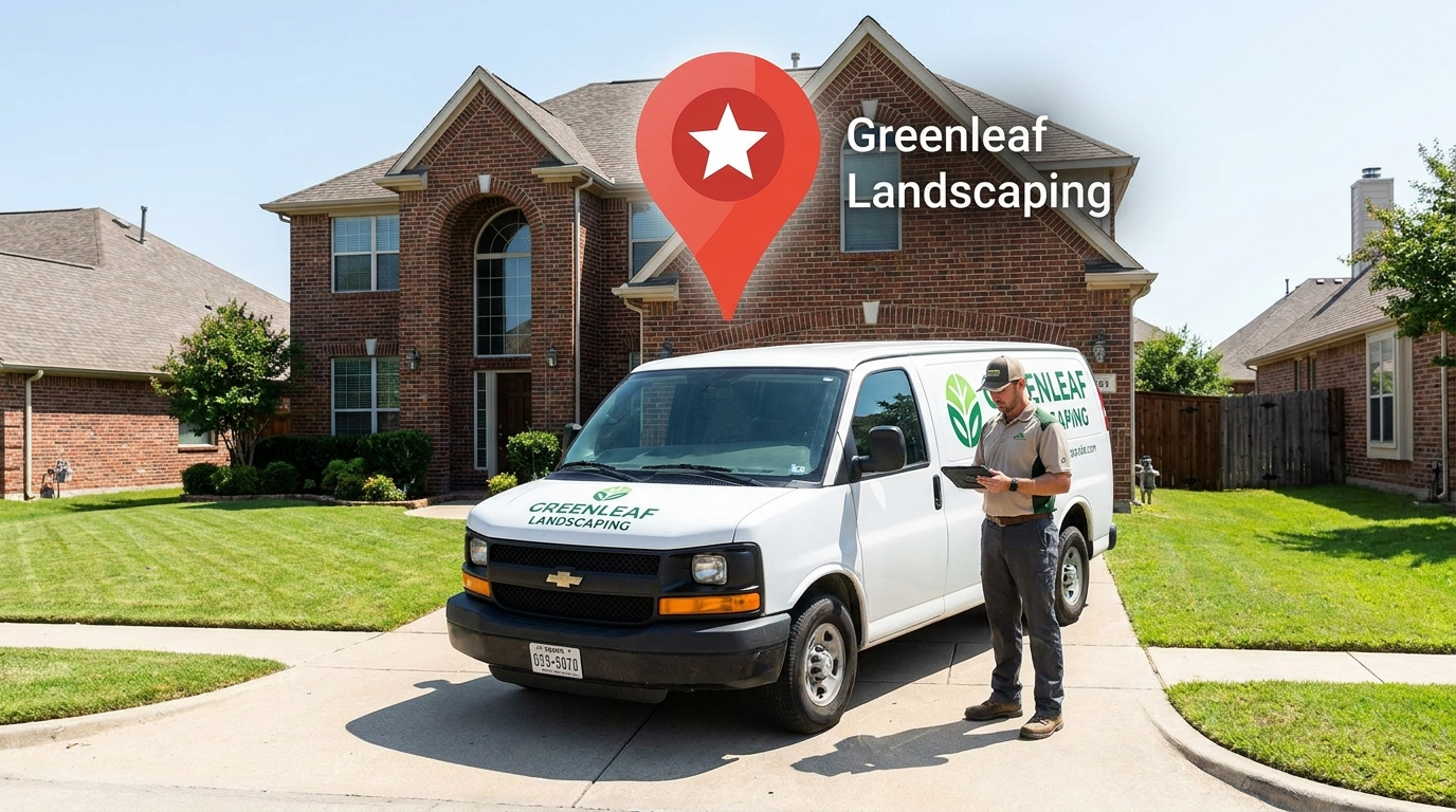 Service area business vs storefront Google Business Profile - which to choose and how to set it up correctly Service area business owner in branded van outside a residential home with Google Maps pin overlay